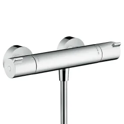 Ecostat Set Mitigeur thermostatique douche + Douchette à main XXL 105mm 3 jets + Flexible de douche 125cm, support mural, Chrome