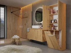 ELLOS - Armoire de salle de bain 2 paniers à ligne - Rangement sdb - 174x60x30 - Meuble colonne