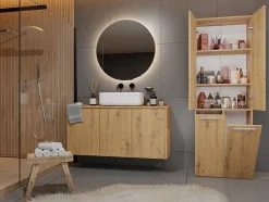 ELLOS - Armoire de salle de bain 2 paniers à ligne - Rangement sdb - 174x60x30 - Meuble colonne