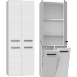 ELLOS - Armoire de salle de bain avec deux paniers - Poignées minimalistes - 174x60x30cm - Colonne rangement
