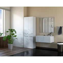 ELLOS - Armoire de salle de bain avec deux paniers - Poignées minimalistes - 174x60x30cms - Colonne de rangement