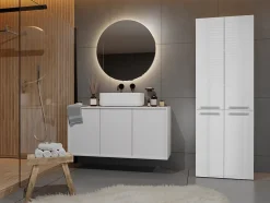 ELLOS - Armoire de salle de bain avec deux paniers - Poignées minimalistes - 174x60x30cms - Colonne de rangement