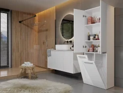 ELLOS - Armoire de salle de bain avec deux paniers - Poignées minimalistes - 174x60x30cms - Colonne de rangement