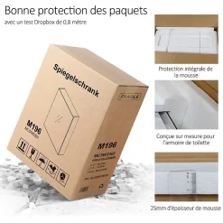 EMKE Armoire de toilette murale - Miroir double face, blanc mat - 75 x 65 cm - Fermeture douce - Tablettes en verre réglables