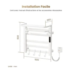 EMKE Chauffe-serviettes Électrique 50x50cm, Thermostat Intelligent WiFi, Radiateur de Salle de Bain Électrique, Blanc