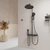 EMKE Colonne de douche avec thermostat Télécommande Douche pluie étagère en verre avec des enfants porte douchette noir
