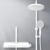 EMKE Colonne de Douche avec douche theramostat à Grande douche de tête et douchette multimode, Cercle, blanc