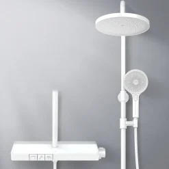 EMKE Colonne de Douche avec douche theramostat à Grande douche de tête et douchette multimode, Cercle, blanc