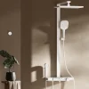 EMKE Colonne de douche avec thermostat Télécommande Douche pluie étagère en verre avec des enfants porte douchette blanc