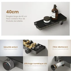 EMKE Colonne de douche avec thermostat Télécommande Douche pluie étagère en verre avec des enfants porte douchette anthracite