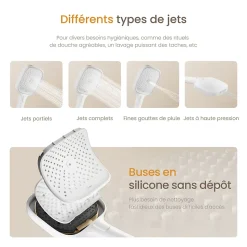 EMKE Colonne de douche thermostatique, pluie 36x24 cm, douchette 4 jets, débit réglable, barre et flexible inclus, blanc