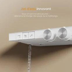 EMKE Colonne de douche thermostatique, pluie 36x24 cm, douchette 4 jets, débit réglable, barre et flexible inclus, blanc