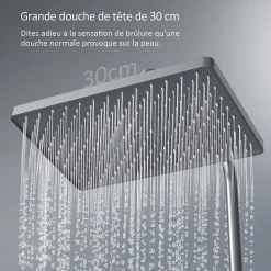 EMKE Colonne de douche Thermostat avec étagères en verre, 3 types de jets, douche à effet pluie, Anthracite