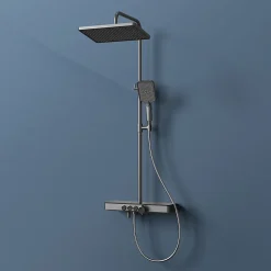 EMKE Colonne de douche Thermostat,étagères en verre, 3 types de jets, douche à effet pluie, anthracite