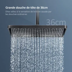 EMKE Colonne de douche Thermostat,étagères en verre, 3 types de jets, douche à effet pluie, anthracite