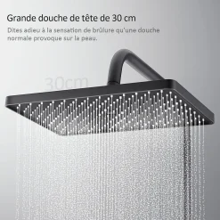 EMKE Colonne de douche thermostat, douchette à 3 puissances de jet, jet cascade, set de douche avec étagère en verre, anthracite