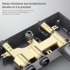 EMKE Colonne de douche thermostat, douchette à 3 puissances de jet, jet cascade, set de douche avec étagère en verre, anthracite