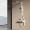 EMKE Colonne de Douche Thermostat, Pommeau Pluie 36x24 cm, Douchette 3 Jets, Blanc