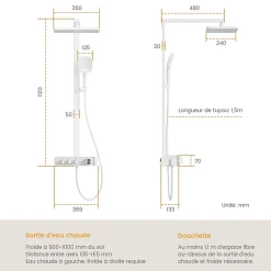 EMKE Colonne de Douche Thermostat, Pommeau Pluie 36x24 cm, Douchette 3 Jets, Blanc