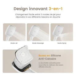EMKE Colonne de Douche Thermostat, Pommeau Pluie 36x24 cm, Douchette 3 Jets, Blanc