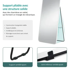 EMKE Grand miroir intégral avec cadre en aluminium blanc, 140 x 40 cm, sur pied ou mural