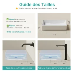 EMKE Lavabo en Céramique Blanc 510x370x110 mm, Vasque Carrée, Posable