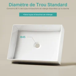 EMKE Lavabo en Céramique Blanc 510x370x110 mm, Vasque Carrée, Posable