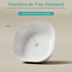EMKE Lavabo en Céramique Blanche 415x415x145 mm, Vasque à Poser Carrée sans Trou de Robinet