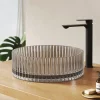 EMKE Lavabo en Verre Trempé Rond à Poser 400x400x120 mm, Vasque Salle de Bain, Gris Transparent