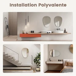 EMKE Miroir de Salle de Bain Asymétrique 60 x 80 cm, Miroir Ovale pour Salle de Bain, Miroir Mural irrégulier Miroir Décoratif