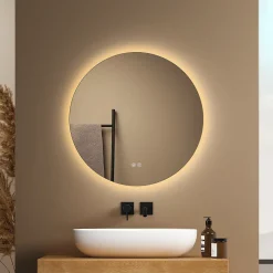 EMKE Miroir de Salle de Bain 50 cm Rond avec Éclairage LED, Dimmable, Touch Switch, 3 Lumière Couleurs, IP44