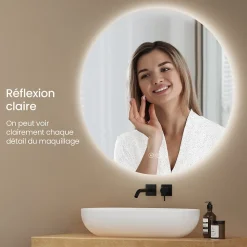 EMKE Miroir de Salle de Bain 50 cm Rond avec Éclairage LED, Dimmable, Touch Switch, 3 Lumière Couleurs, IP44
