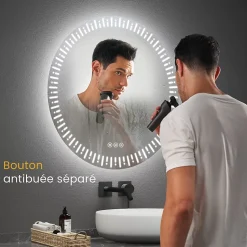EMKE Miroir led salle de bain 80 cm, avec 3 Couleurs de lumière réglables+Anti-buée, Économie d'énergie miroir led