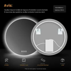 EMKE Miroir lumineux salle de bain rond 80cm, rétro-éclairage, Interrupteur Tactile, Anti-buée, LED Lumière Froide/Neutre/Chaude