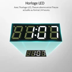 EMKE Miroir lumineux salle de bain 80x60cm,Interrupteur Tactile, Anti-buée, 3x Grossissement, Horloge,LED Lumière Blanche Froide