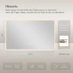 EMKE Miroir lumineux salle de bain Rétro-éclairage 100x60cm, avec Interrupteur Tactile, LED éclairage lumière Froide/Chaude/Neutre