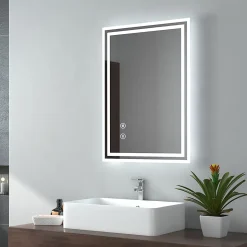 EMKE Miroir lumineux salle de bain 50x70cm, Miroir LED avec l'éclairage, Interrupteur Tactile, Anti-buée, Lumière Blanche Froide