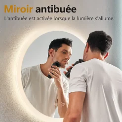 EMKE Miroir lumineux salle de bain rond diamètre 50cm, Miroir LED avec Interrupteur Tactile, Anti-buée, 3 couleurs de Lumières