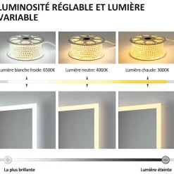 EMKE Miroir lumineux salle de bain rond 50cm, rétro-éclairage sans cadre, Interrupteur Tactile, Lumière Froide/Neutre/Chaude