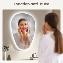 EMKE Miroir Salle de Bain avec Éclairage 80x60cm,Asymétrique,Interrupteur Tactile, 3 Couleurs de LED Lumière Réglables, Anti-Buée