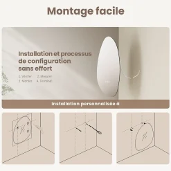 EMKE Miroir salle de bain avec éclairage, asymétrique, anti-buée, interrupteur tactile, 3 couleurs de lumière réglable, 65 x 45 cm