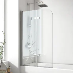 EMKE Pare de baignoire en 6 mm verre securit Paroi de douche pliable pour baignoire Revêtement Nano facile à nettoyer 110 x 140 cm