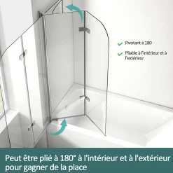 EMKE Pare de baignoire en 6 mm verre securit Paroi de douche pliable pour baignoire Revêtement Nano facile à nettoyer 110 x 140 cm