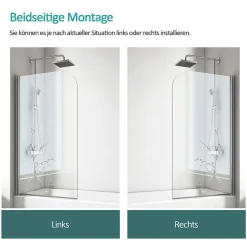 EMKE Pare de baignoire en 6 mm verre securit Paroi de douche pour baignoire 70 x 140 cm Revêtement Nano facile à nettoyer