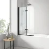 EMKE Pare-baignoire paroi de douche pour baignoire noir mat 2 parties pliable 110x140cm pare-baignoire 6mm NANO GLASS