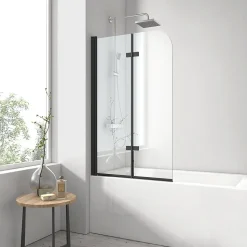 EMKE Pare-baignoire paroi de douche pour baignoire noir mat 2 parties pliable 120x140cm pare-baignoire 6mm NANO GLASS