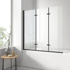 EMKE Pare-baignoire paroi de douche pour baignoire noir mat 3 parties pliable 130x140cm pare-baignoire 6mm NANO GLASS