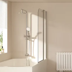 EMKE Paroi de douche pliable pour baignoire 100 x 140 cm, verre trempé 6 mm, cadre chromé