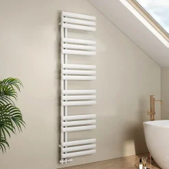 EMKE Radiateur Chauffe-Serviettes à Eau Chaude, Sèche-Serviettes Blanc 174x50cm 683W, Connexion Latérale