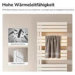 EMKE Radiateur Sèche-Serviettes à Eau Chaude Flat Panel - Blanc Brillant 132x60 cm - 798W